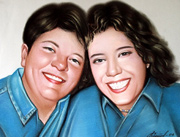 Two merry women. Pastel.