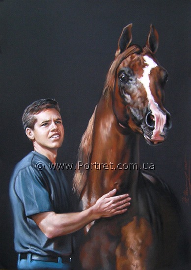 Guy with a horse. Pastel.