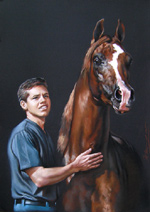Guy with a horse. Pastel.