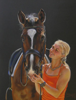 Girl with a horse. Pastel.