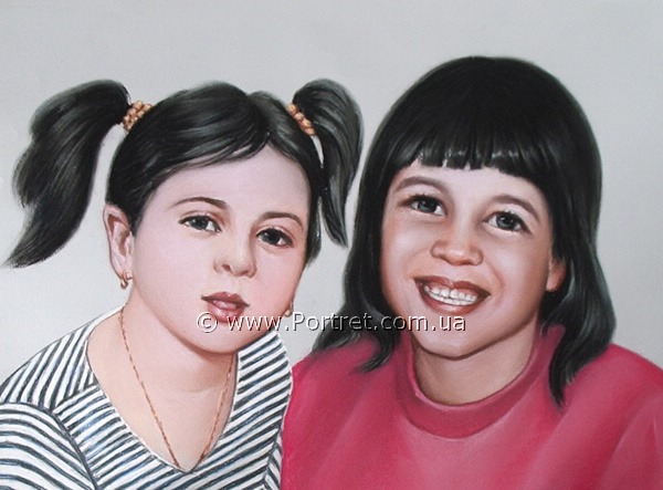 Two sisters. Pastel.