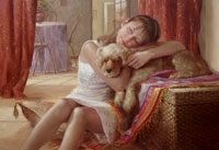 Портрет девочки с собакой. Портрет по фотографии на заказ. г.Киев