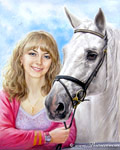 Девушка с белой лошадкой. Портрет на заказ. Масло на холсте.